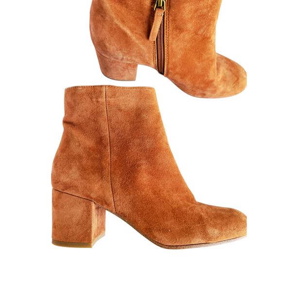Halogen Cori Round Toe Bootie Rust Brown Suede Ankle Boot 6 Western Fall Classic - Picture 2 of 9